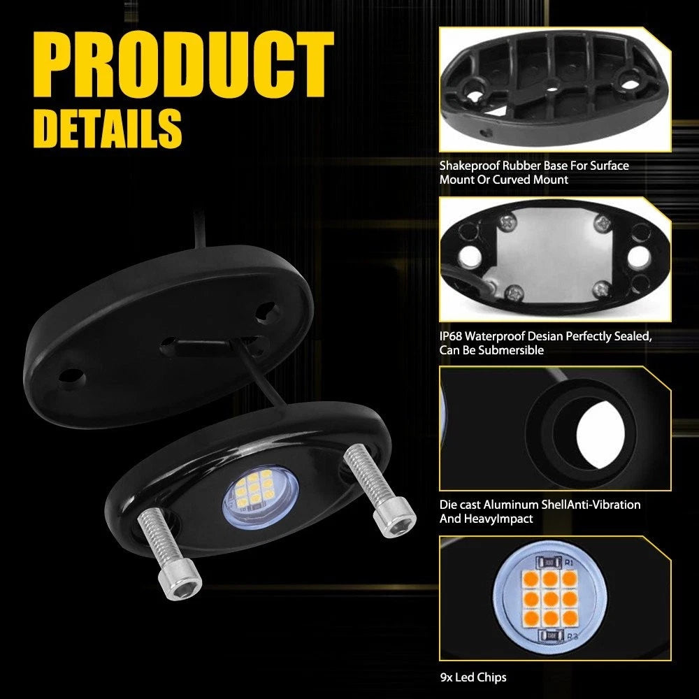12PC Waterproof Amber LED Rock Lights Underglow Neon Light Decor ATV UTV Car EOA 6B93BC-57