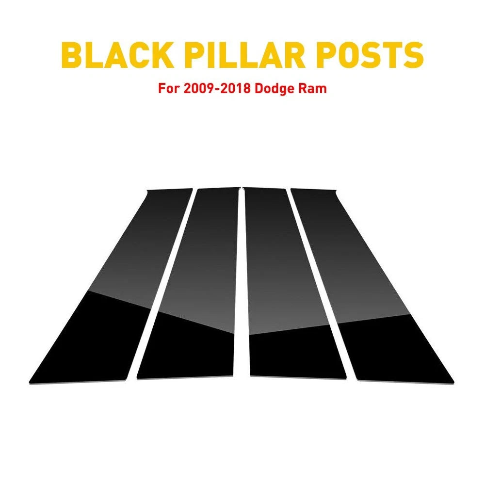 4X Black Gloss Pillar Post Decal Trim For Dodge Ram 2009-2018(Crew Cab/Quad Cab) 6B93BC-57