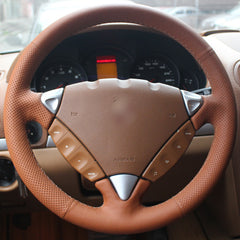Top Leather Steering Wheel Hand-stitch on Wrap Cover For Porsche Cayenne 2007-10