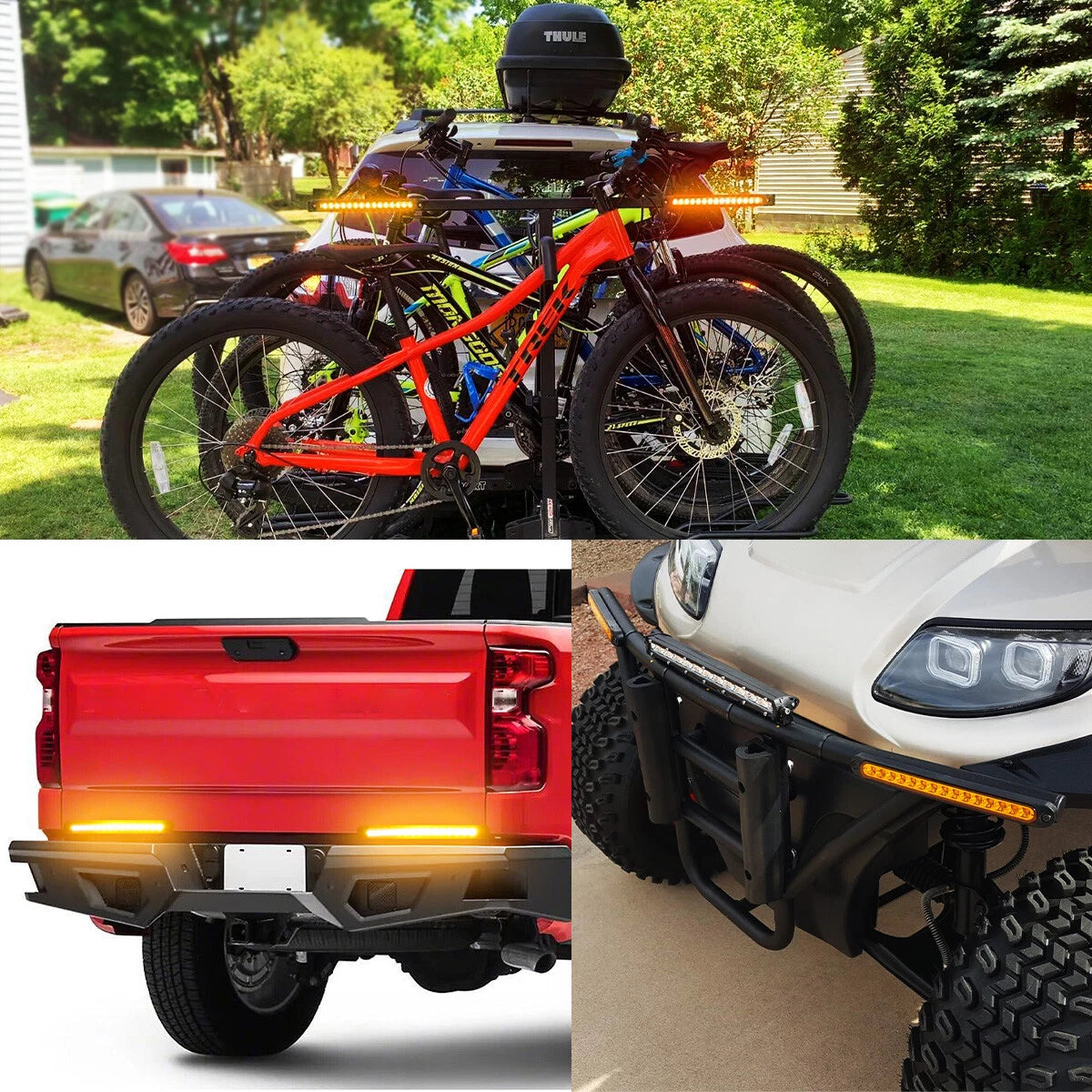 2pcs 15 Amber LED Sealed Strip Truck Trailer Rear Stop Tail Turn Brake Light Bar 6B93BC-57
