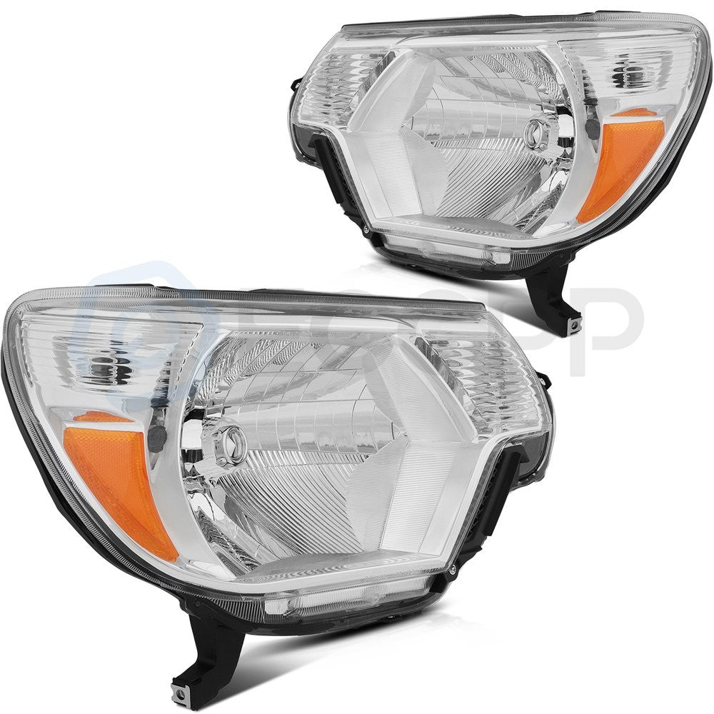 Pair Kit Headlights Assembly For 2012-2015 Toyota Tacoma 2.7L 4.0L Chrome Amber 6B93BC-57