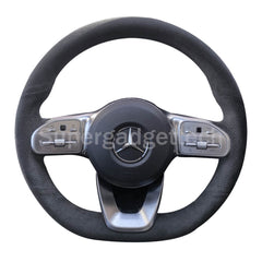 Black&Suede Leather Steering Wheel Black Stitch on Wrap Cover For Mercedes W177