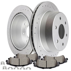 Rear Brake Rotors Ceramic Pads For Chevrolet Tahoe GMC Yukon Sierra Drilled Slot KOEEP