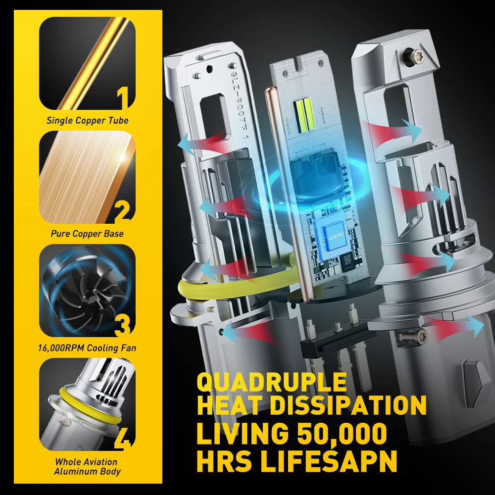 2PC AUXITO 9007 HB5 LED Headlight Super Bright Bulbs Kit HIGH/LOW 6500K White EA AUXITO