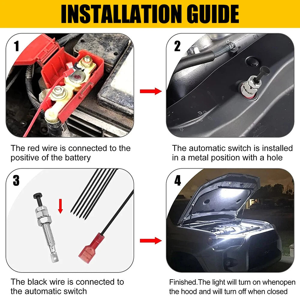 Universal Under Hood LED Light Panel Strips Kit Automatic Fit on/off Any Vehicle 6B93BC-57
