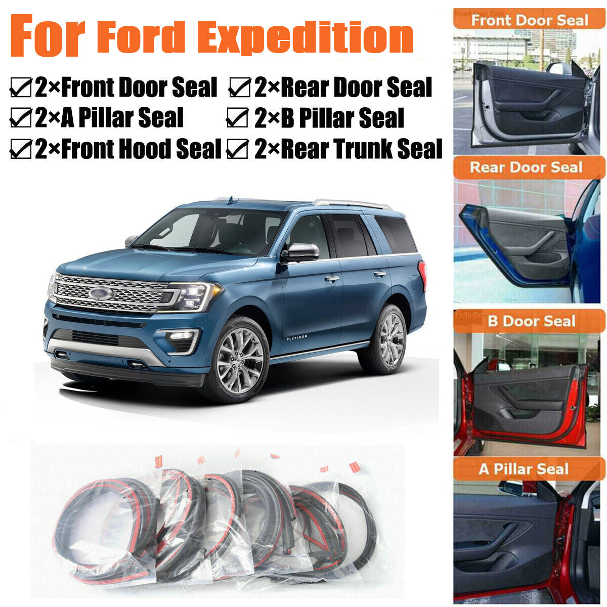 Rubber Seal Strips Weather Draft Wind Noise Reduction Kit For Ford Expedition