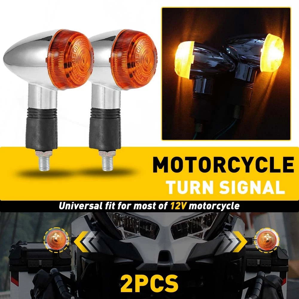 2x For Honda Motorcycle Amber Chrome LED Turn Signal Light Bullet Brake Blinker 6B93BC-57