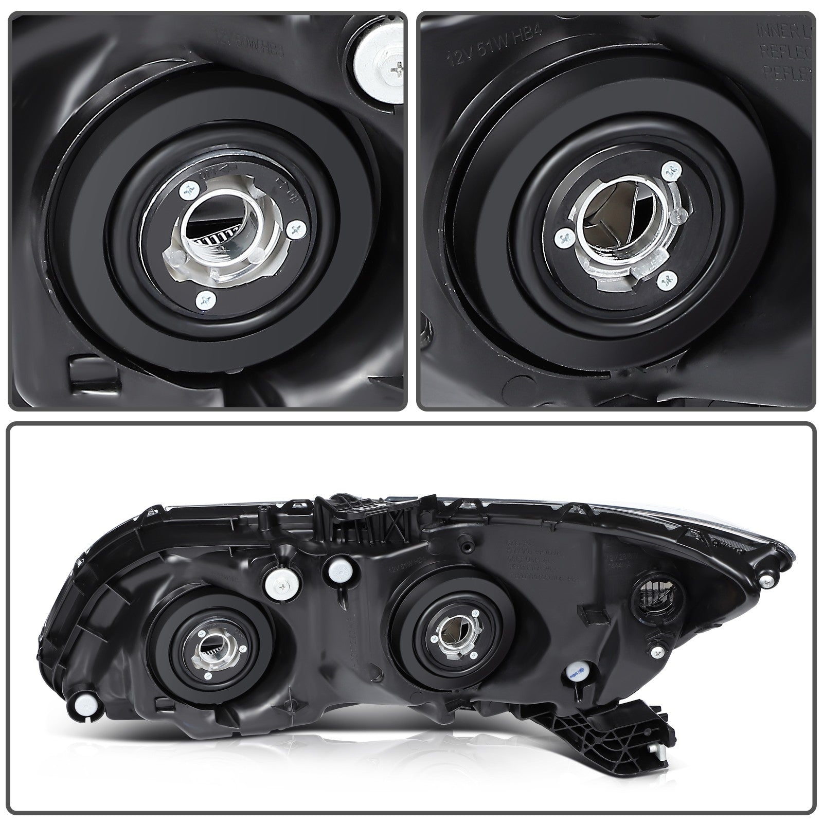 Pair Kit Headlights Assembly For 2012-2015 Honda Civic 1.5L 1.8L 2.4L Black 6B93BC-57