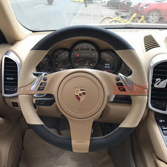 Black&Beige Leather Steering Wheel Hand-stitch on Cover For Porsche Panamera
