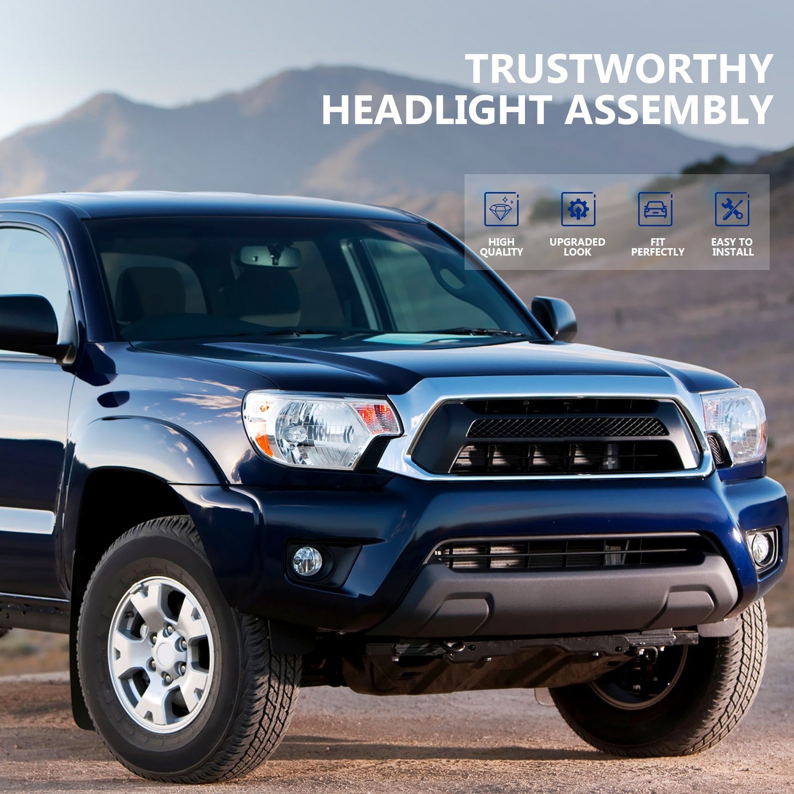 Pair Kit Headlights Assembly For 2012-2015 Toyota Tacoma 2.7L 4.0L Chrome Amber 6B93BC-57