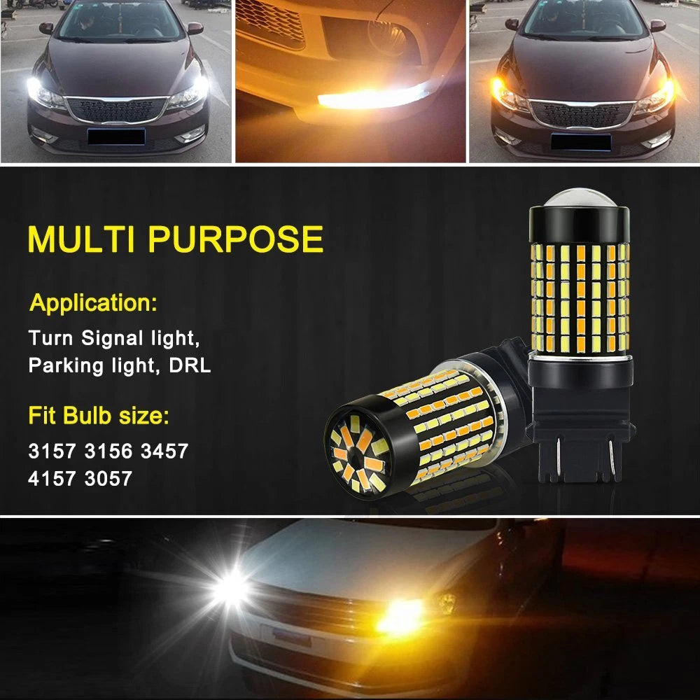 2x White/Amber 3157 4157 LED DRL Switchback Turn Signal Parking Light Bulbs 120H 6B93BC-57