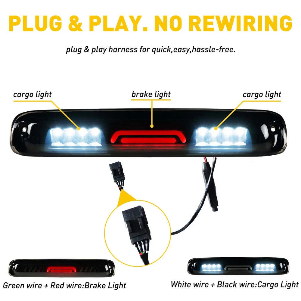 For 99-07 Chevy Silverado GMC Sierra Smoke Lens LED 3RD Brake Light + Cargo Lamp 6B93BC-57