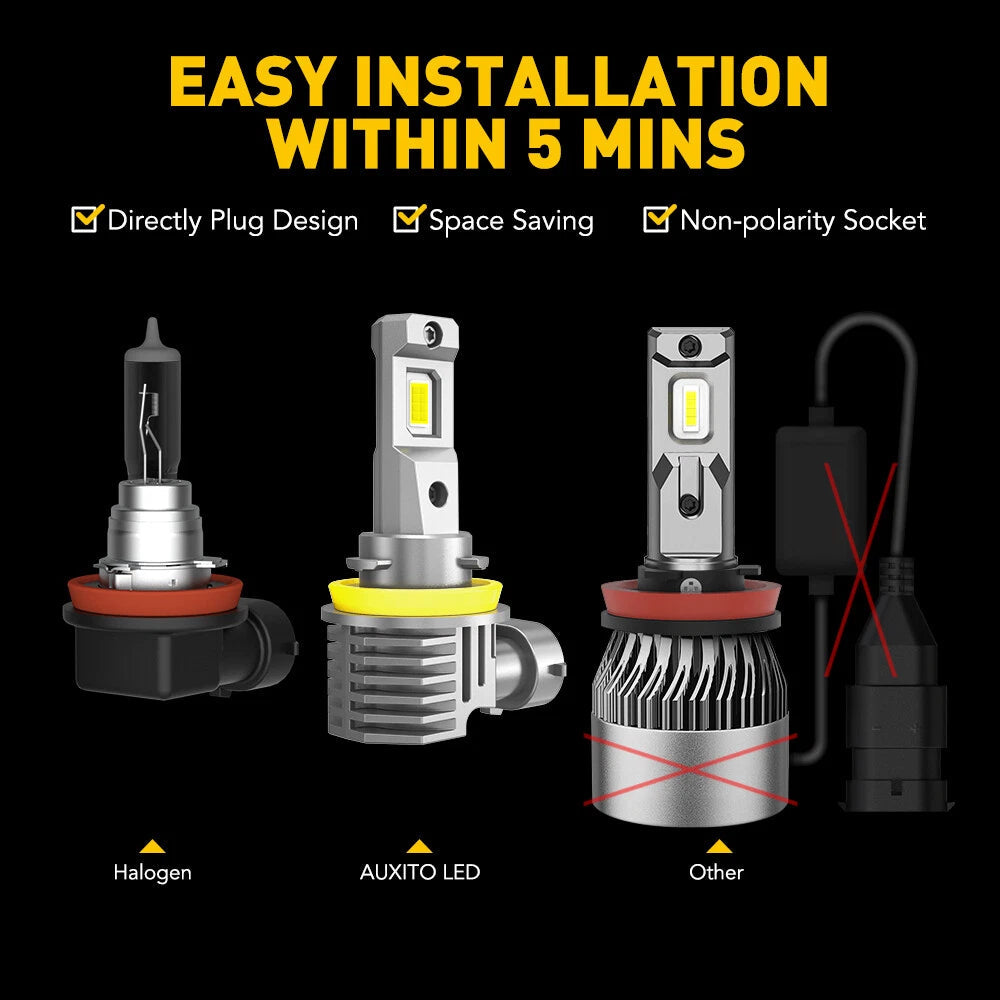 2X AUXITO H11 H8 LED Headlight Super Bright Kit White 24000LM HIGH/LOW BEAM EOA AUXITO