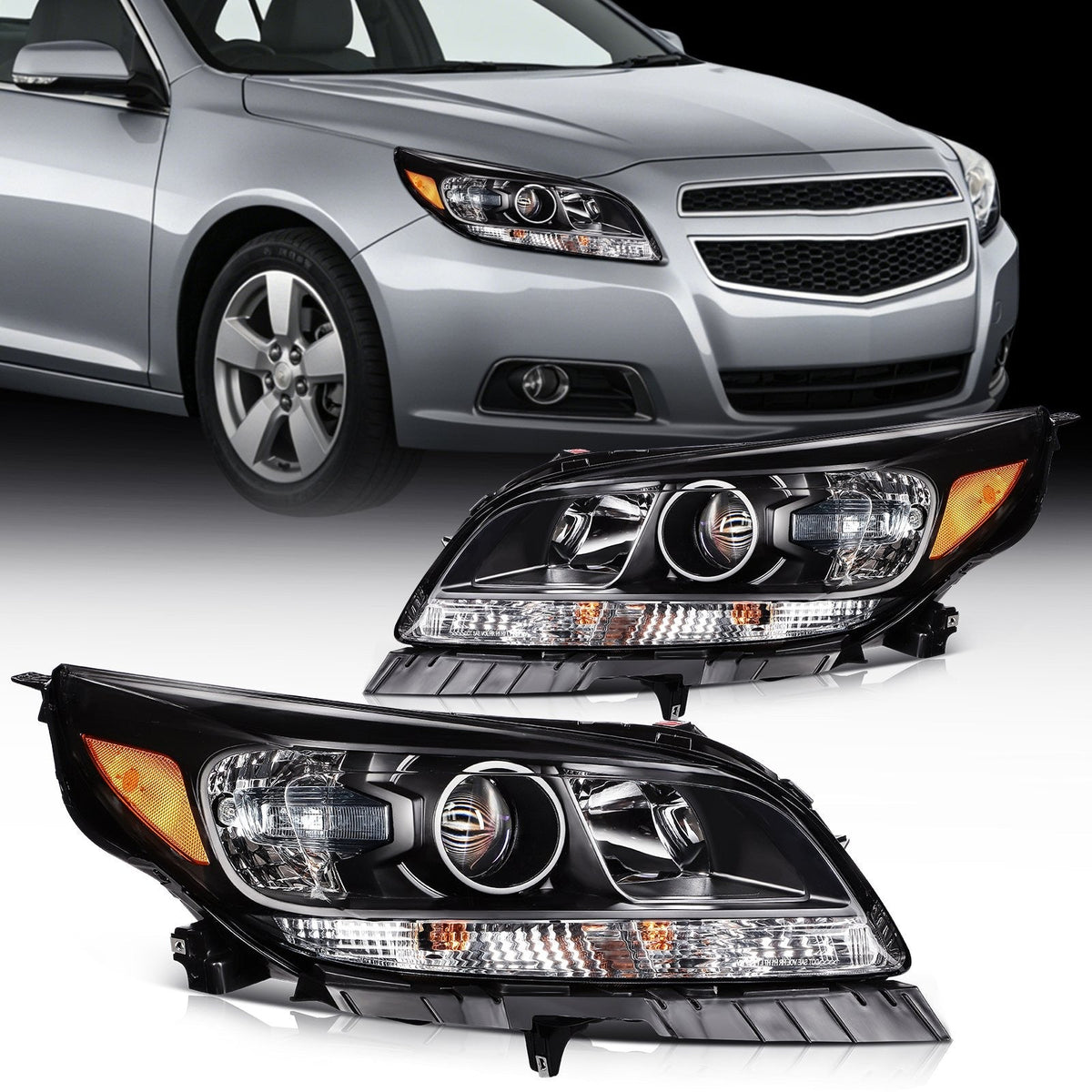 ECCPP Headlights Assembly For Chevrolet Malibu 2013-2015 Pair Kit Black Amber 6B93BC-57