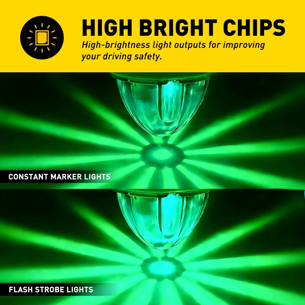 6X Green LED Watermelon LightsSide Marker Truck Trailer Chrome Housing 12-24V EA 6B93BC-57