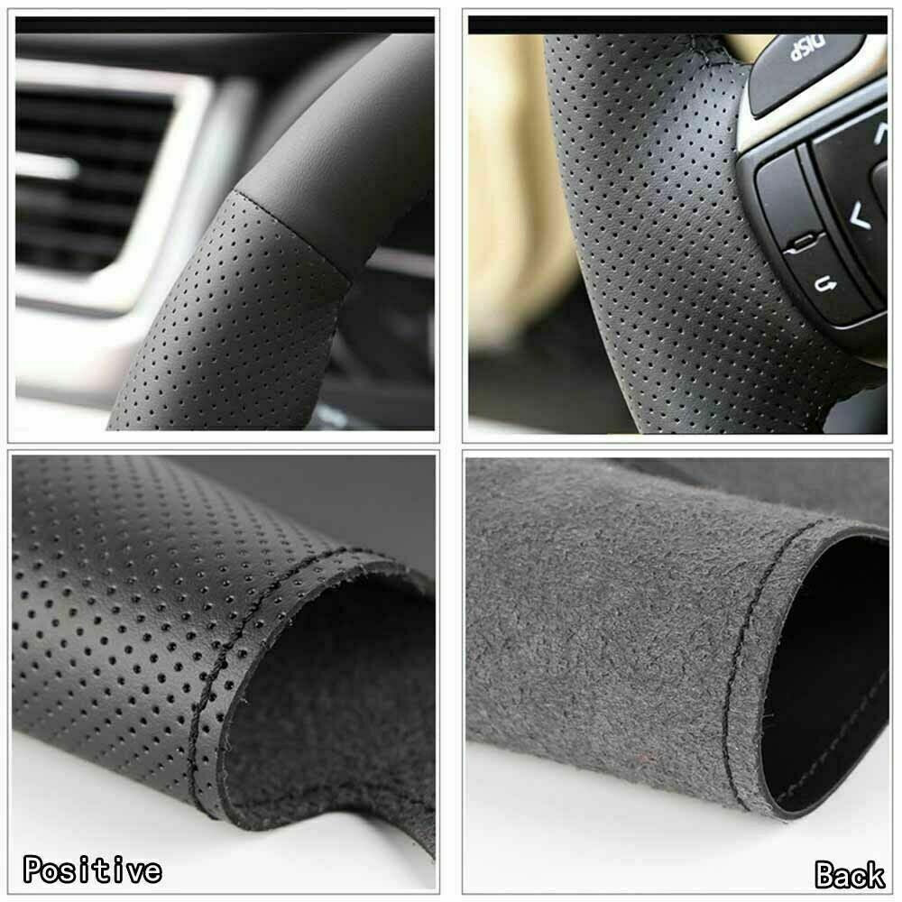 5D Carbon Fiber&Suede Leather Steering Wheel Hand-stitch on  Cover For VW Polo 6B93BC-57