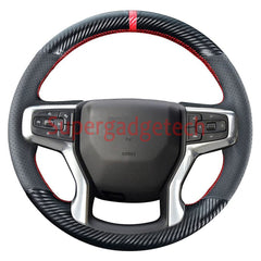 Matte Carbon Fiber &Hole Leather Steering Wheel Stitch on Wrap For Chevy Tahoe