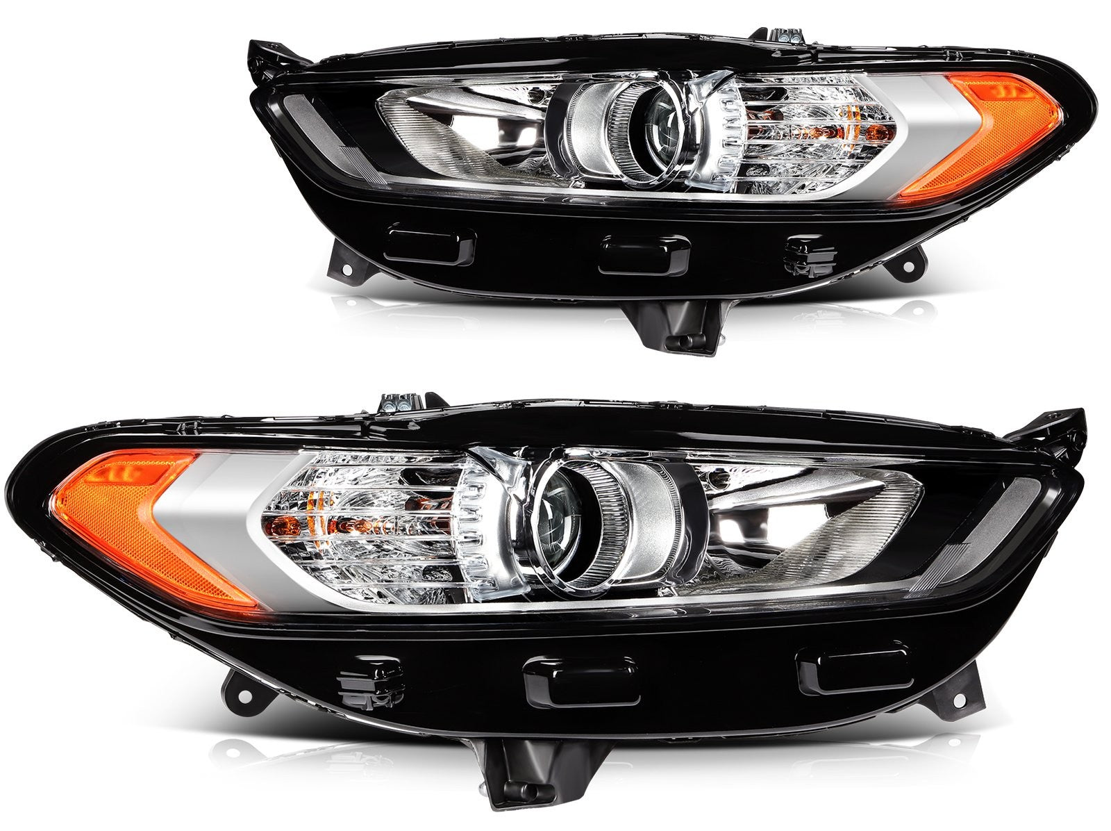 ECCPP Halogen Headlights Assembly For Ford Fusion 2013-2016 Pair Chrome Amber 6B93BC-57