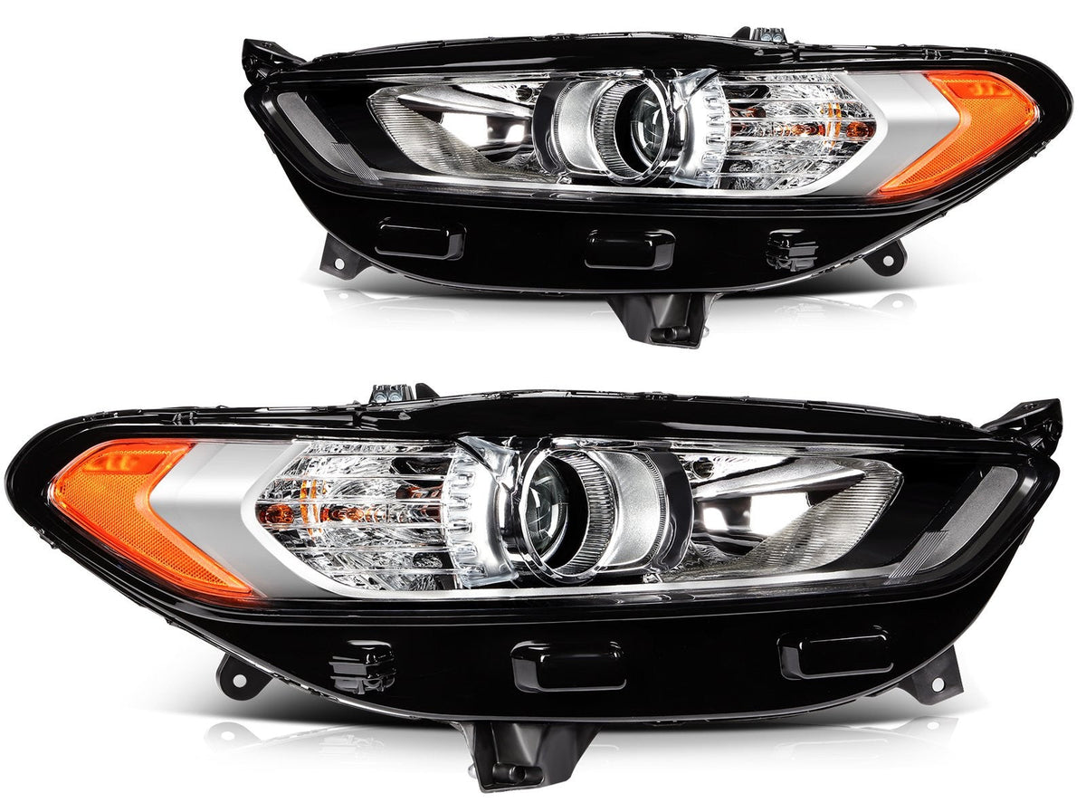 ECCPP Halogen Headlights Assembly For Ford Fusion 2013-2016 Pair Chrome Amber 6B93BC-57