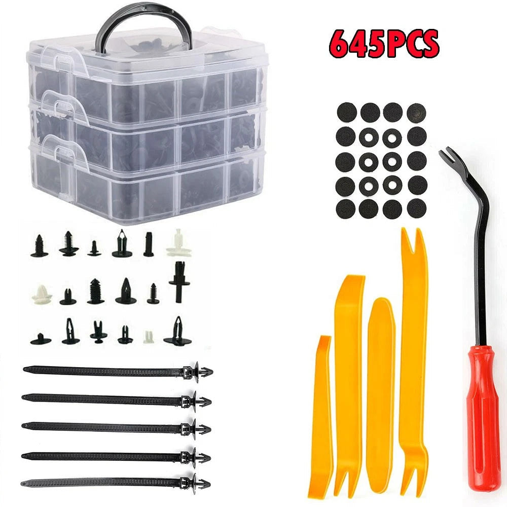 645pcs Plastic Rivets Fastener Push Clips Pin For Car Truck Auto Fender Bumper 6B93BC-57