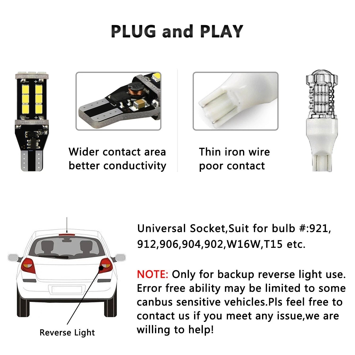 4 PC AUXITO 921 912 T15 LED Reverse Light Bulb CANBUS Error Free 1200LM White EA AUXITO
