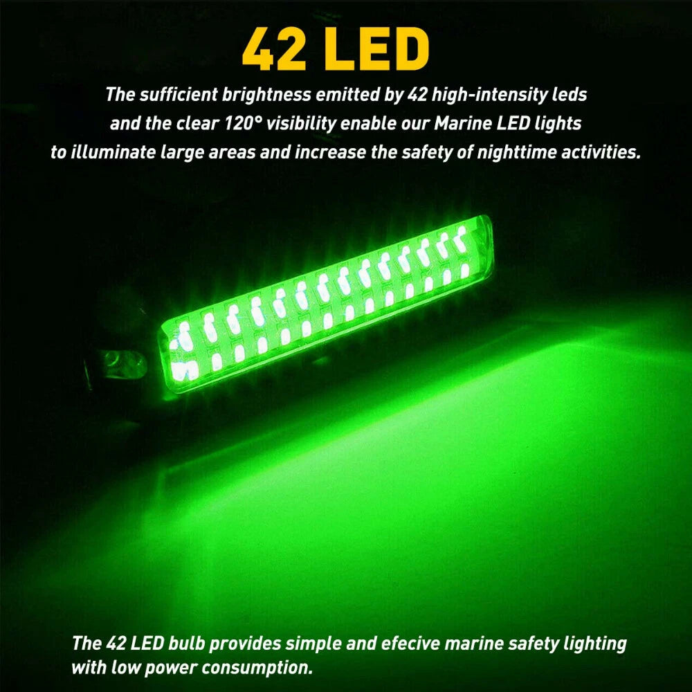 42 LED Green 316 Stainless Steel Underwater Boat Transom Marine Lights Pontoon 6B93BC-57