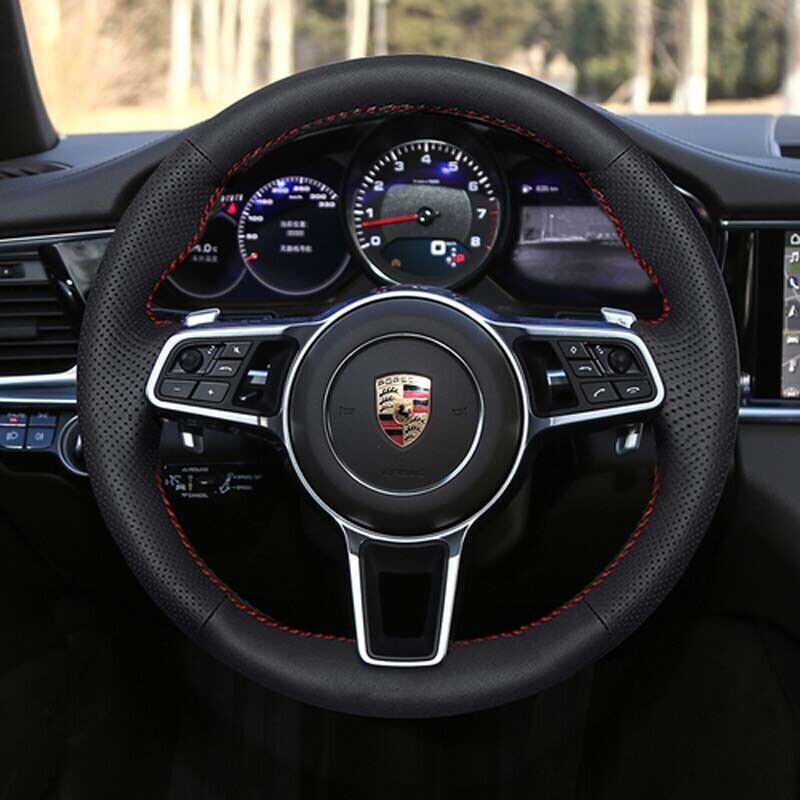 Black&Hole Leather Steering Wheel Wrap Cover Fit For Porsche Cayenne Macan