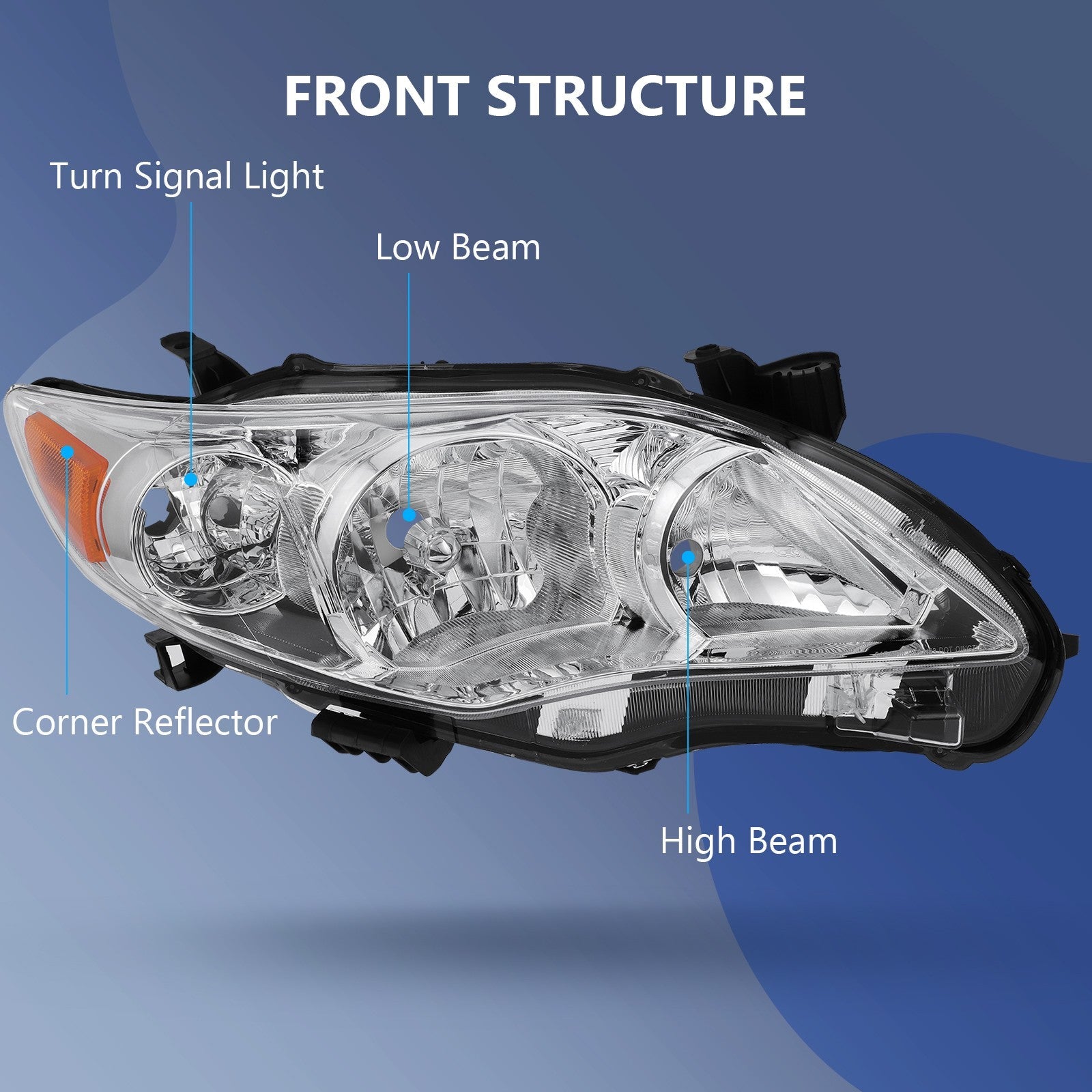 Pair Headlights Assembly For 2011-2013 Toyota For Corolla 1.8L 2.4L Chrome Amber 6B93BC-57