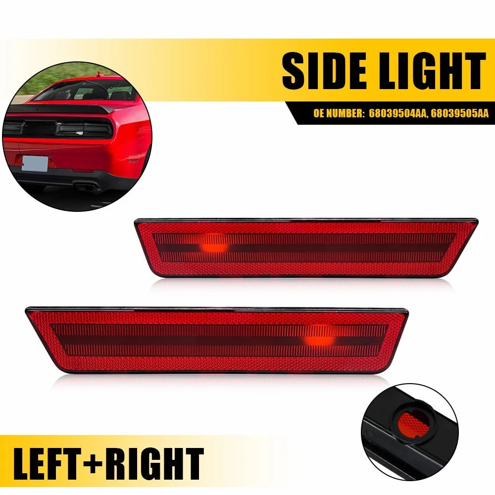 For 2008-2014 Dodge Challenger Red Lens Rear Bumper Side Marker Light Housings A 6B93BC-57
