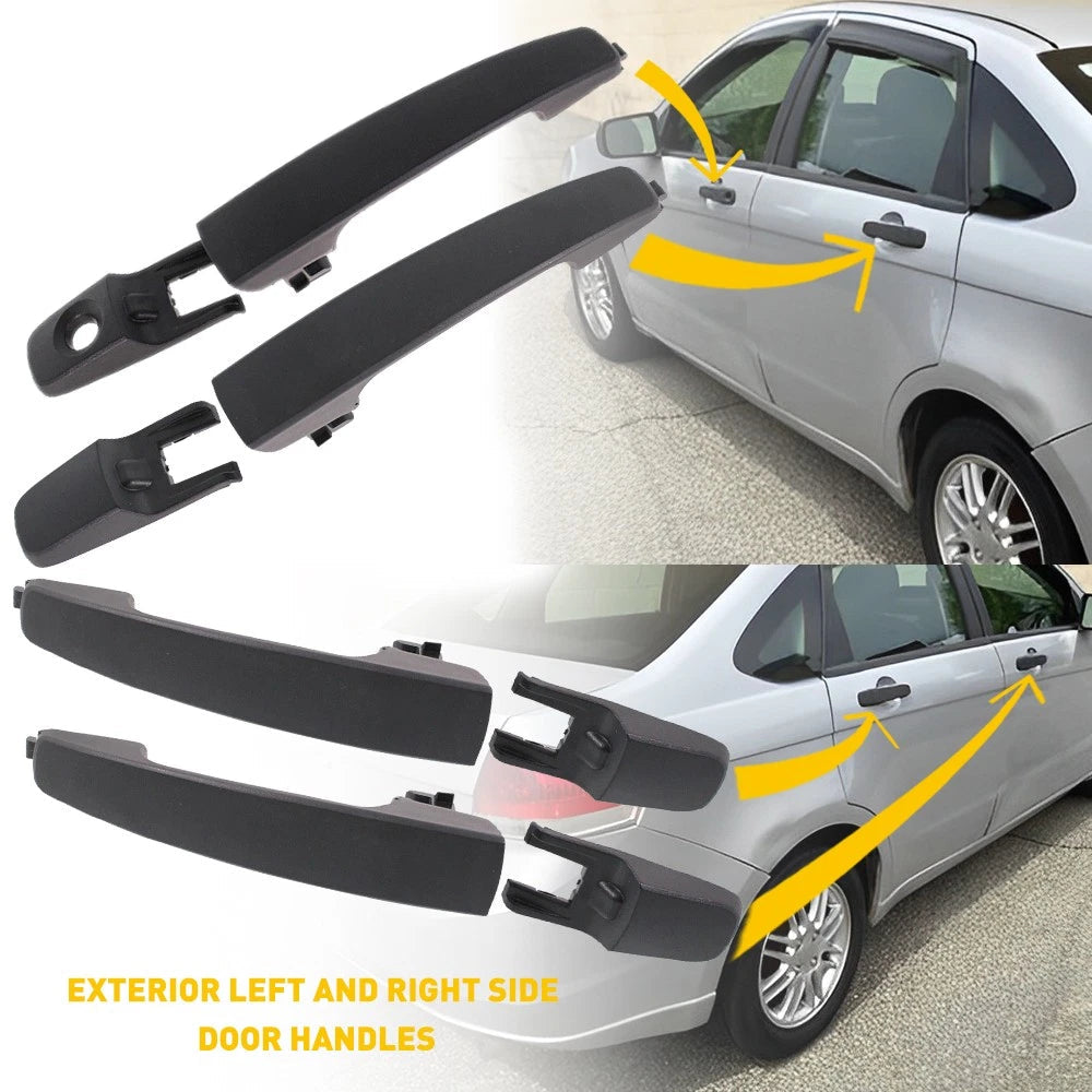 Front & Rear Exterior Door Handle For 2008-11 Focus Ford Set of 4 Black Plastic 6B93BC-57