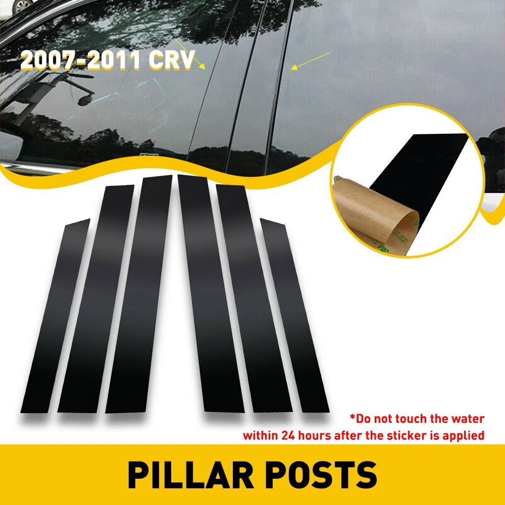 6X Black Pillar Posts For Honda CRV Cover 2007-2011 Door Trim Window Decal EOA 6B93BC-57