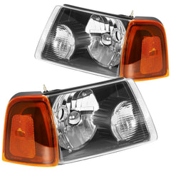 Pair Kit Halogon Headlights Assembly For 2001-2011 Ford Ranger Black Amber 6B93BC-57