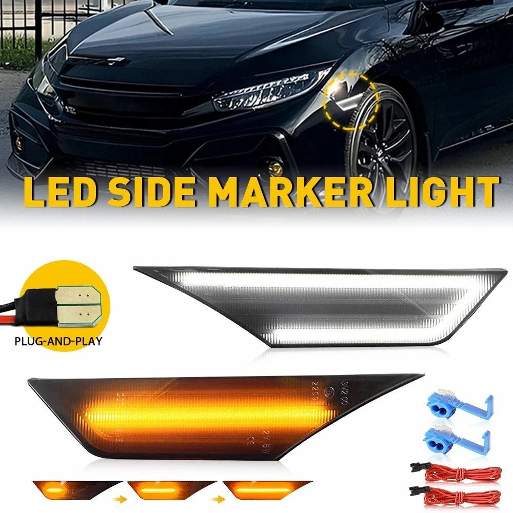 For 2016-2021 Honda Civic LED Side Lights Marker Switchback Turn Signal Lamp DRL 6B93BC-57
