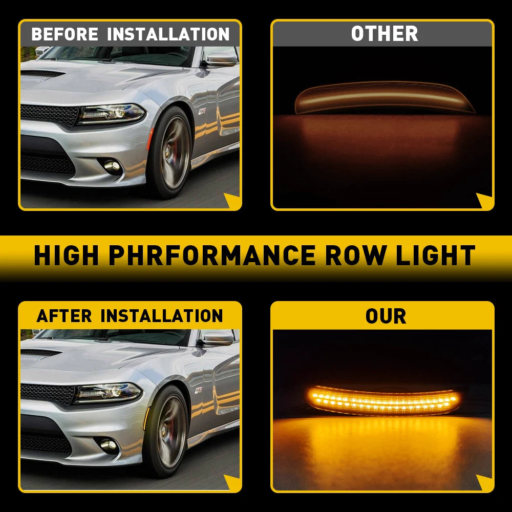 Front Bumper Smoked Amber Side Marker Signal Lights For 2015-2022 Dodge Charger 6B93BC-57