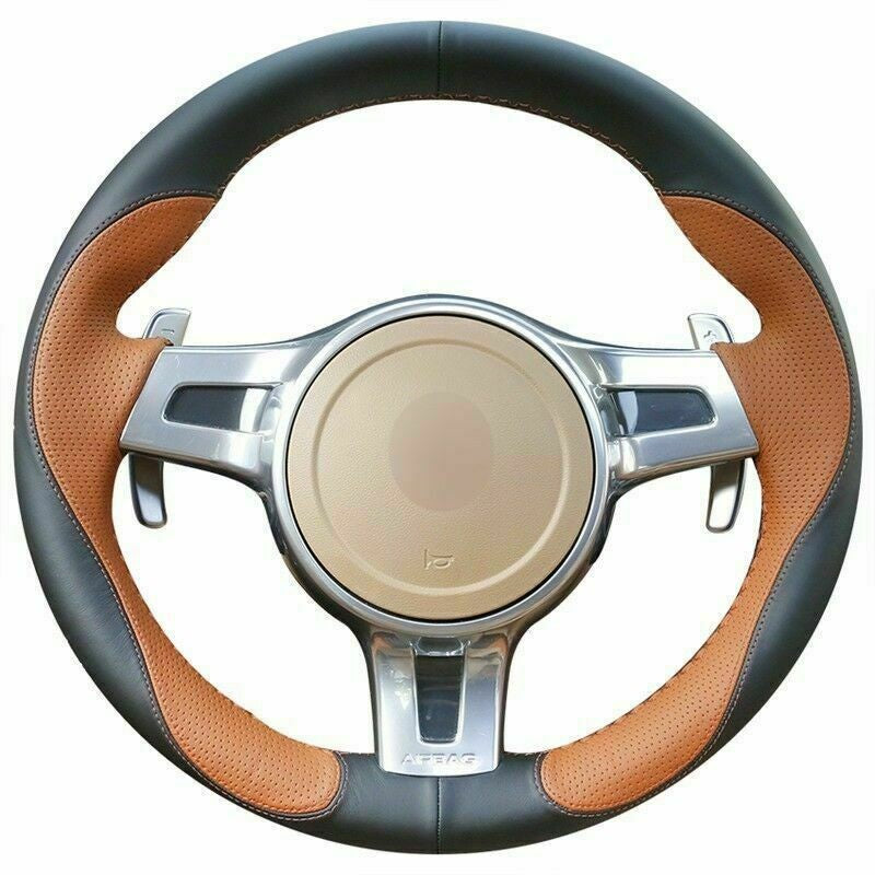 Top Leather Steering Wheel Hand-stitch on Wrap Cover For Porsche Panamera 2012