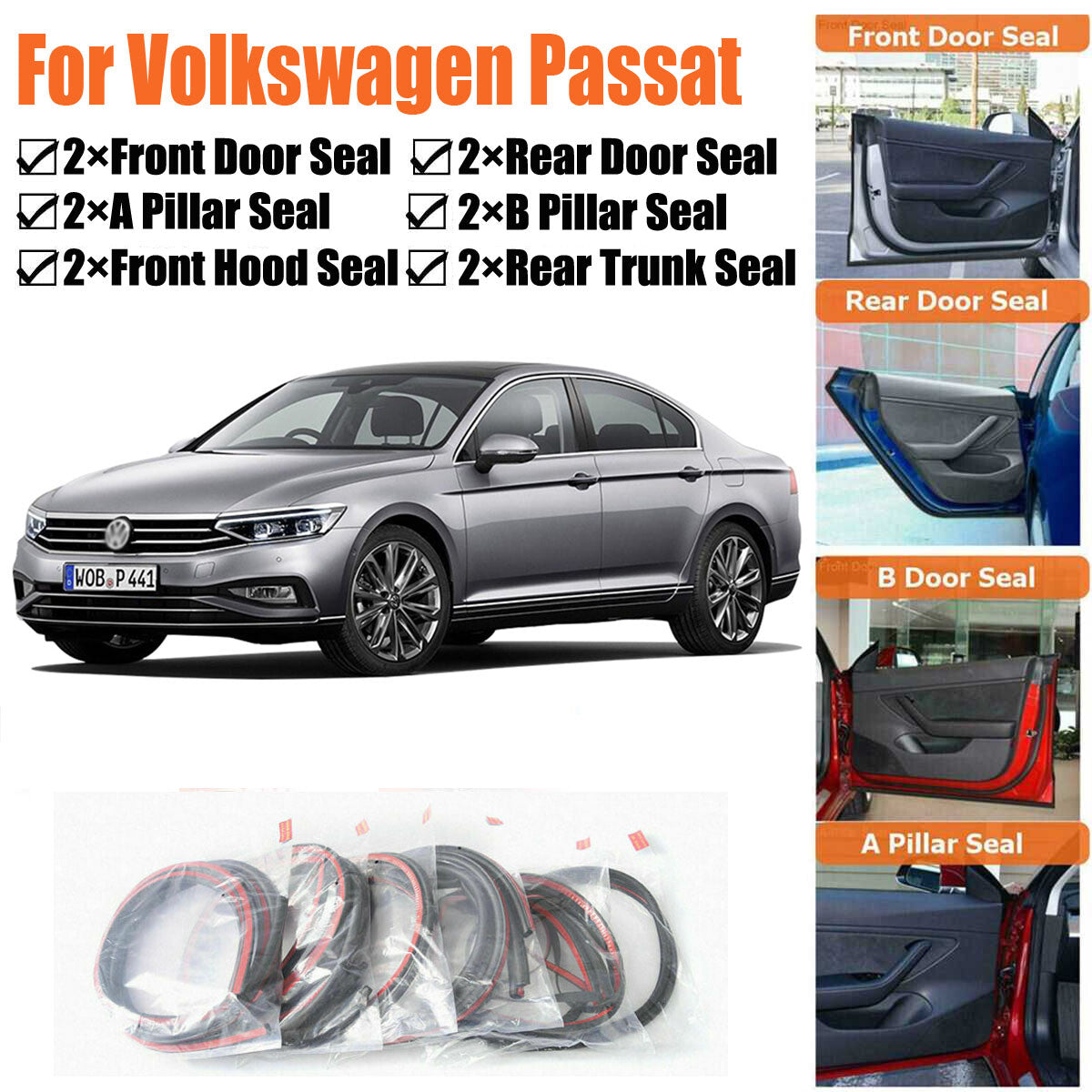 Door Rubber Seal Strips Weather Draft Noise Reduction Kit For Volkswagen Passat
