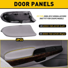 For Accord 2008-2012 Honda Front Gray Leather Pair 4 Door Panels Armrest Cover 6B93BC-57