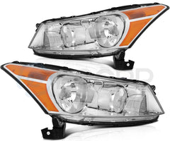 Pair Kit Headlights Assembly For 2008-2012 Honda Accord 2.4L 3.5L Chrome Amber 6B93BC-57