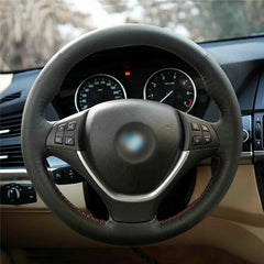 Top Leather Steering Wheel Hand-stitch on Wrap Cover For BMW X5 E70 X6 E71