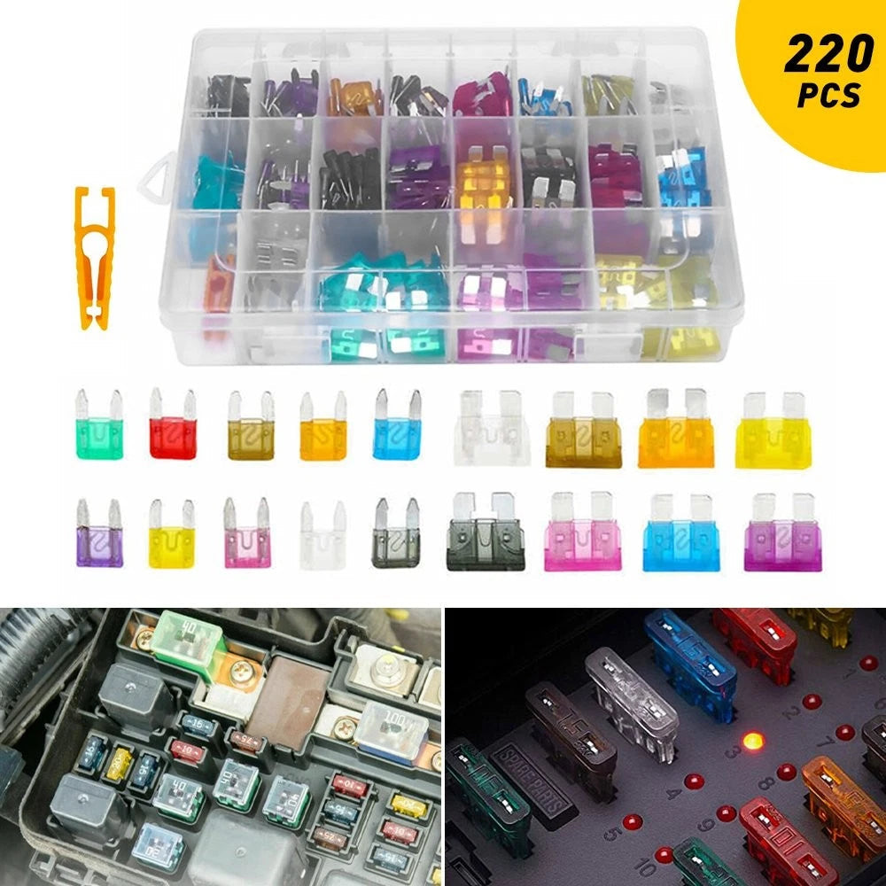 220pcs Micro Low Profile Blade Fuse Mini Assortment Set Fits Car Boat SUV 2-35A 6B93BC-57