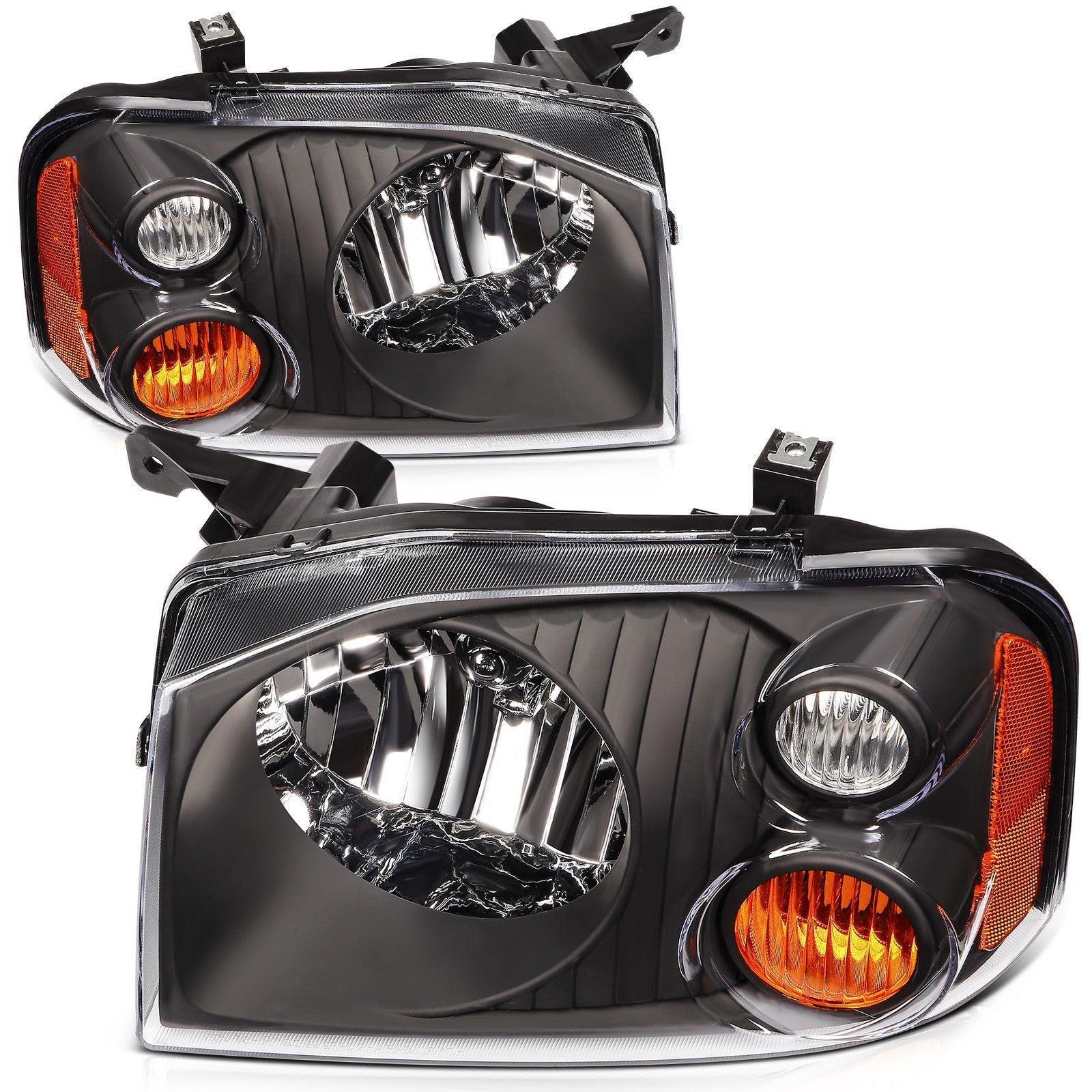 For 2001-2004 Nissan For Frontier Black Housing Left+Right Headlights Assembly KOEEP