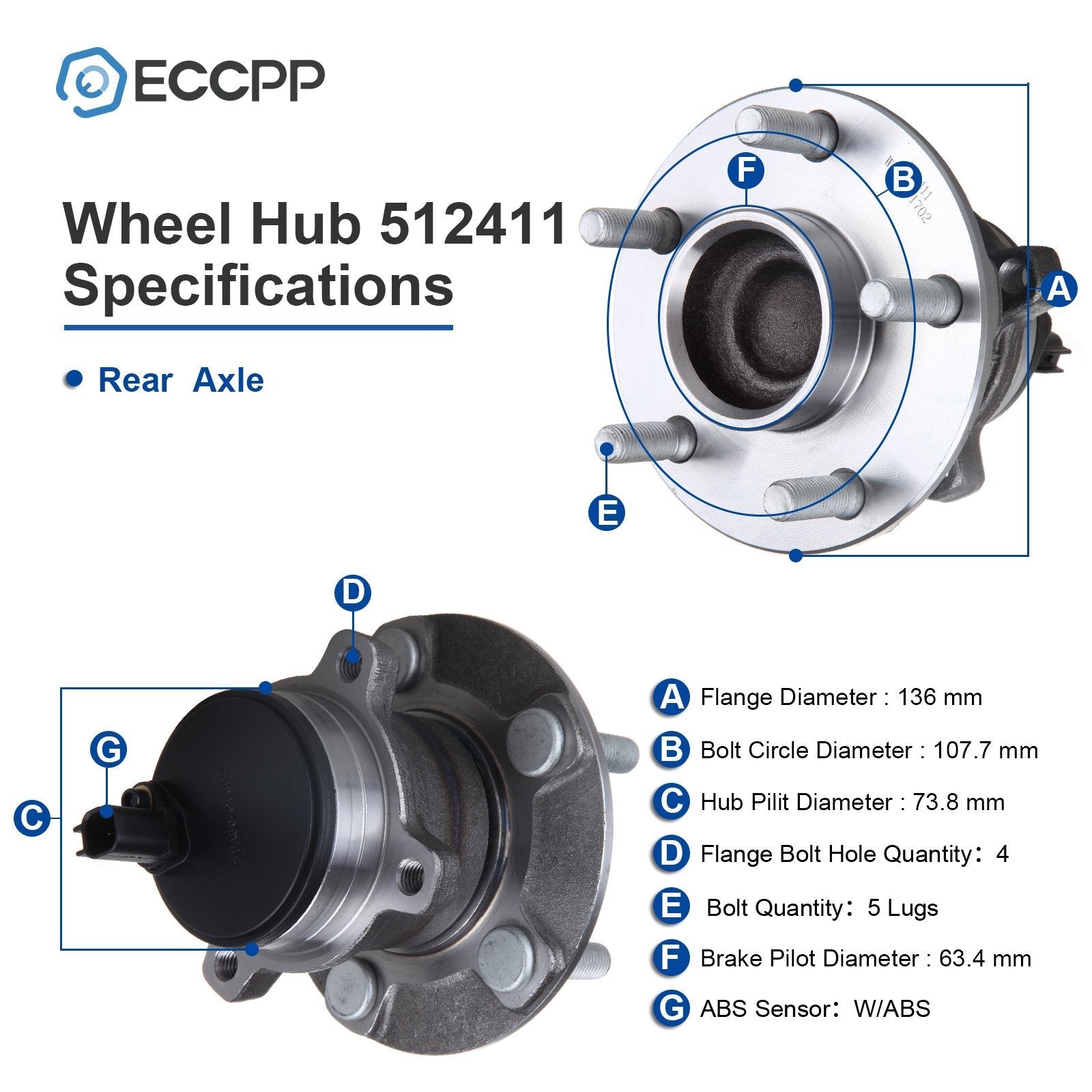 Pair Rear Wheel Hub Bearings For 2007-2013 Volvo C30 C70 2005-2011 S40 V50 FWD 6B93BC-57