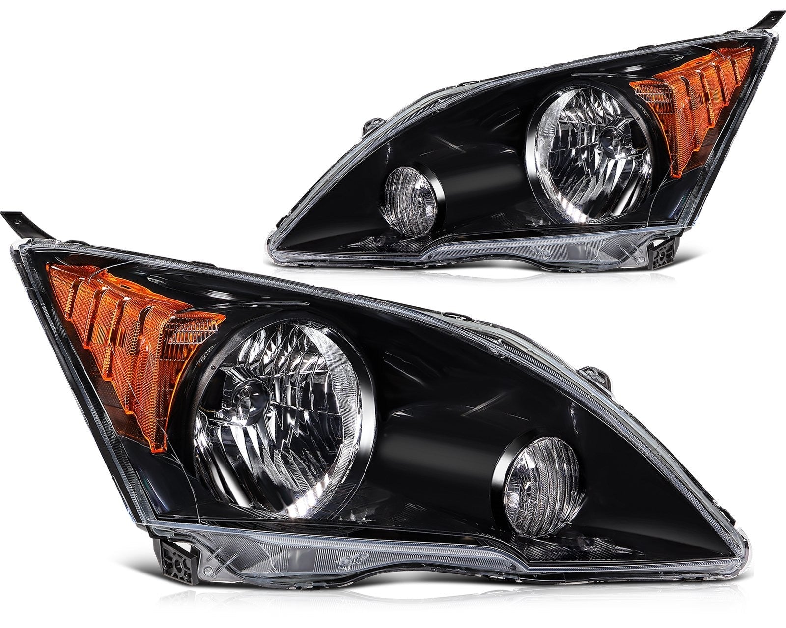 ECCPP Headlights Assembly For Honda CR-V CRV 2.4L 2007-2011 Pair Kit Black Amber 6B93BC-57