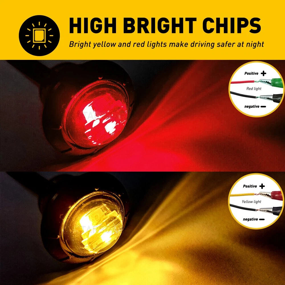 20pcs 3/4" Round Amber Red LED Signal Trailer Clearance Side Marker Lights12V EA 6B93BC-57