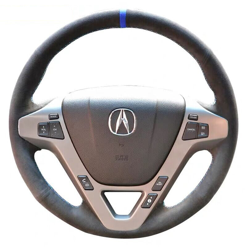 Black Suede Leather Steering Wheel Blue Mark Stitch on Wrap Cover For Acura MDX