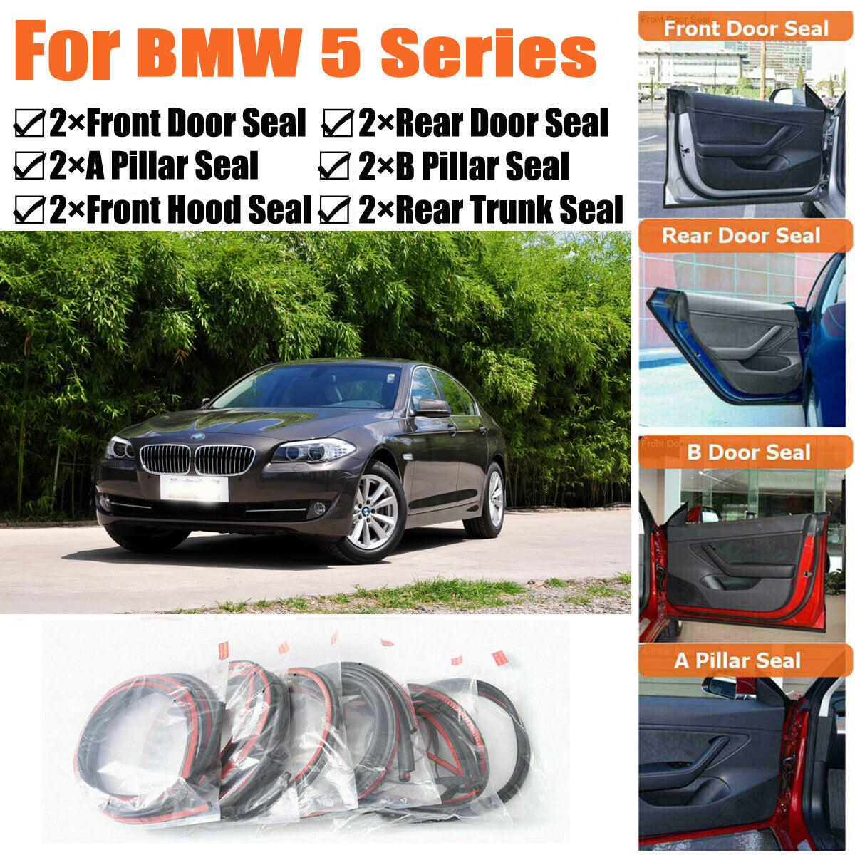 Door Rubber Seal Strips Weather Draft Noise Reduction Kit For BMW 5 Series E60