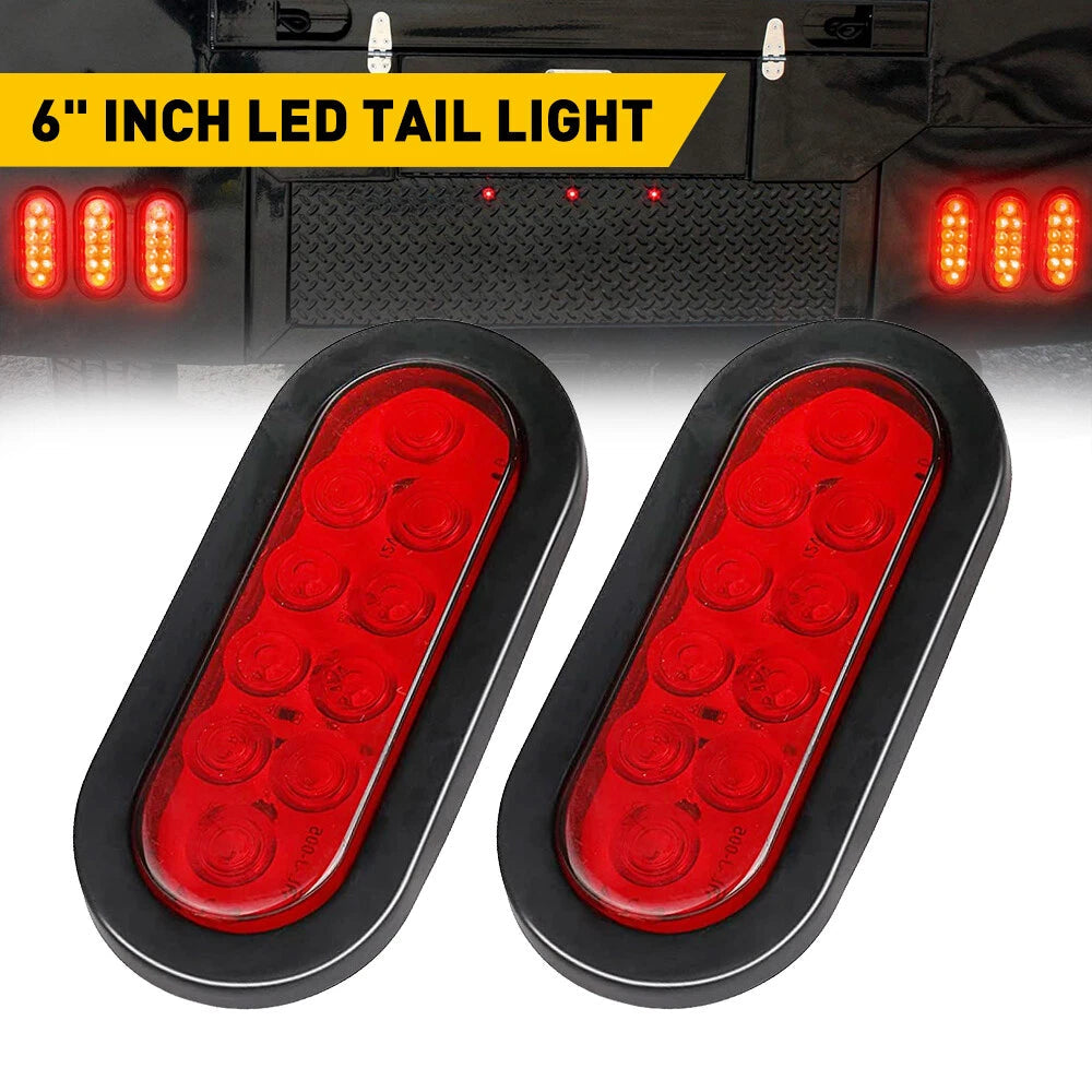 2X Red 16" Oval Lights Trailer 10 LED Stop Tail Turn Truck Sealed Grommet Plug 6B93BC-57