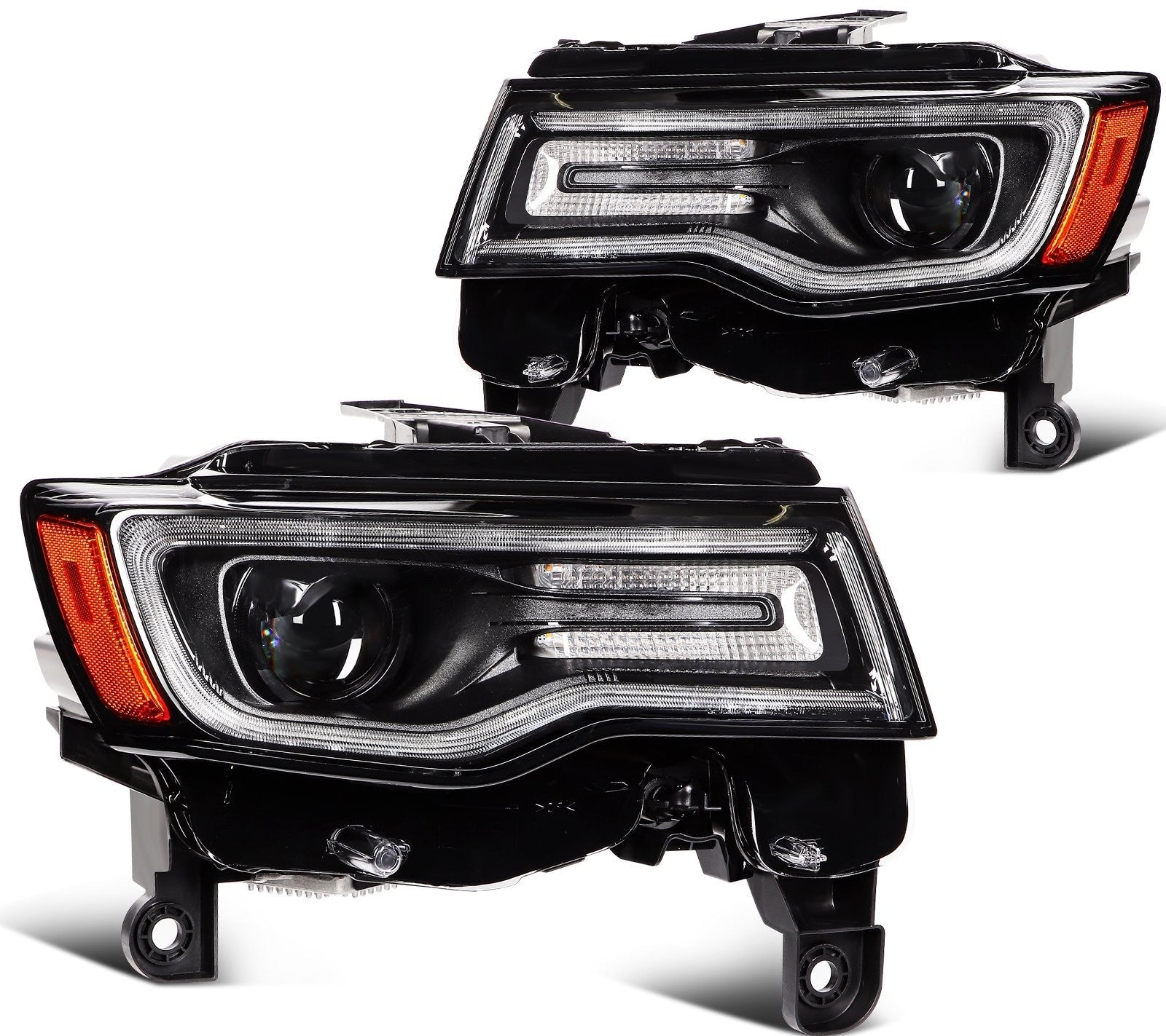 ECCPP Headlights Assembly For Jeep Grand Cherokee 2019-2021 Pair Kit Black Amber 6B93BC-57