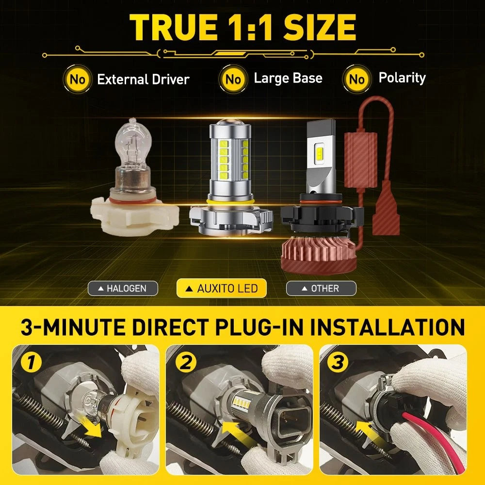 AUXITO H16 5201 5202 Super Bright LED Fog Daytime Running Light Bulb White 6G EA AUXITO