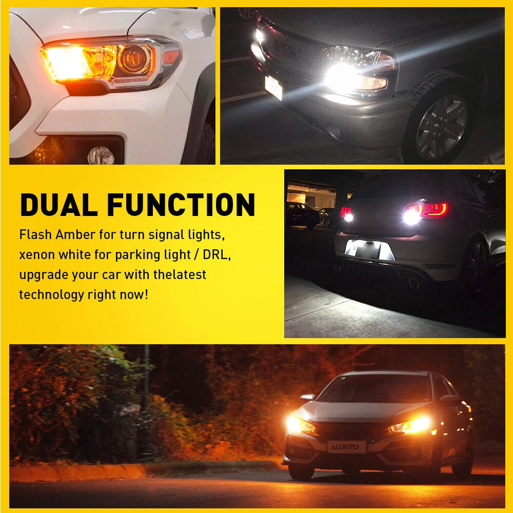 2X 3157 SWITCHBACK LED TURN SIGNAL LIGHT ANTI HYPER FLASH WHITE AMBER DUAL COLOR 6B93BC-57